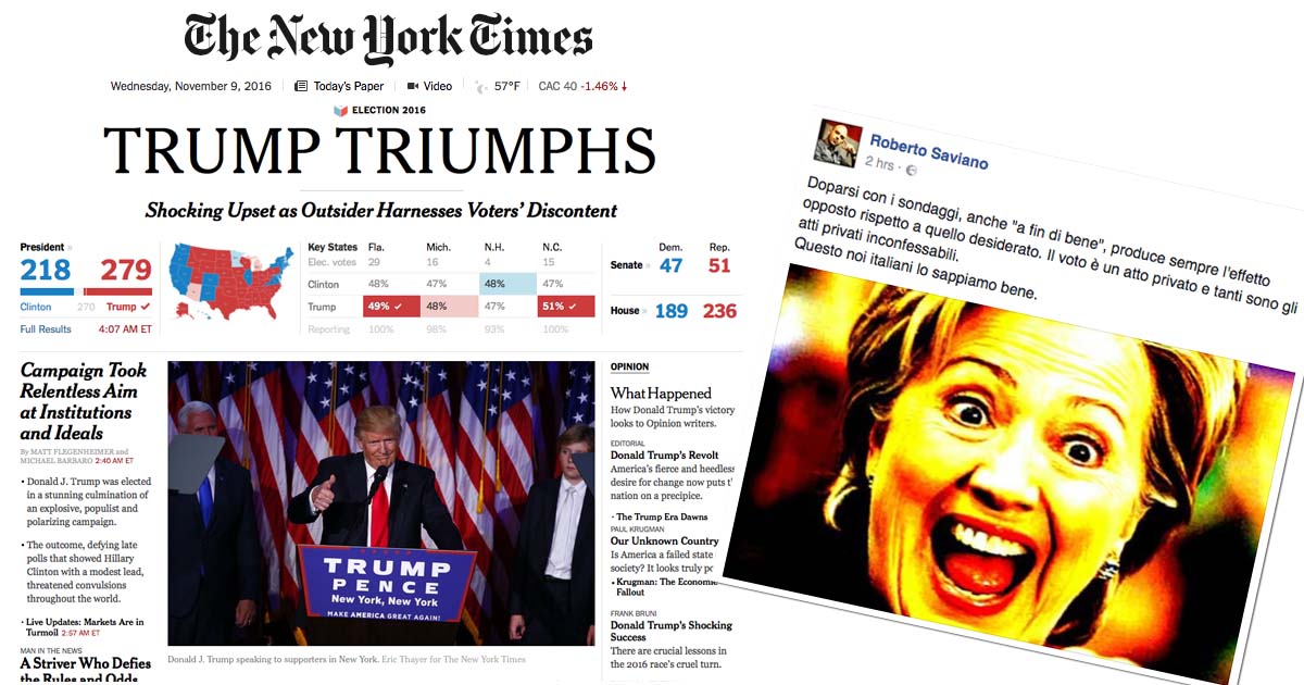 Il New York Times usa “shocking” nel suo titolo, Roberto Saviano sintetizza il fallimento dei sondaggi.