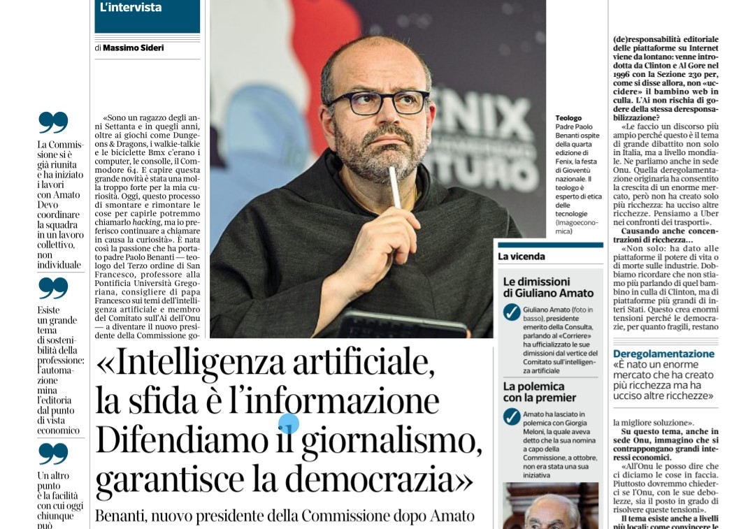 Benanti: cruciale il ruolo del giornalista sul rapporto tra AI e informazione